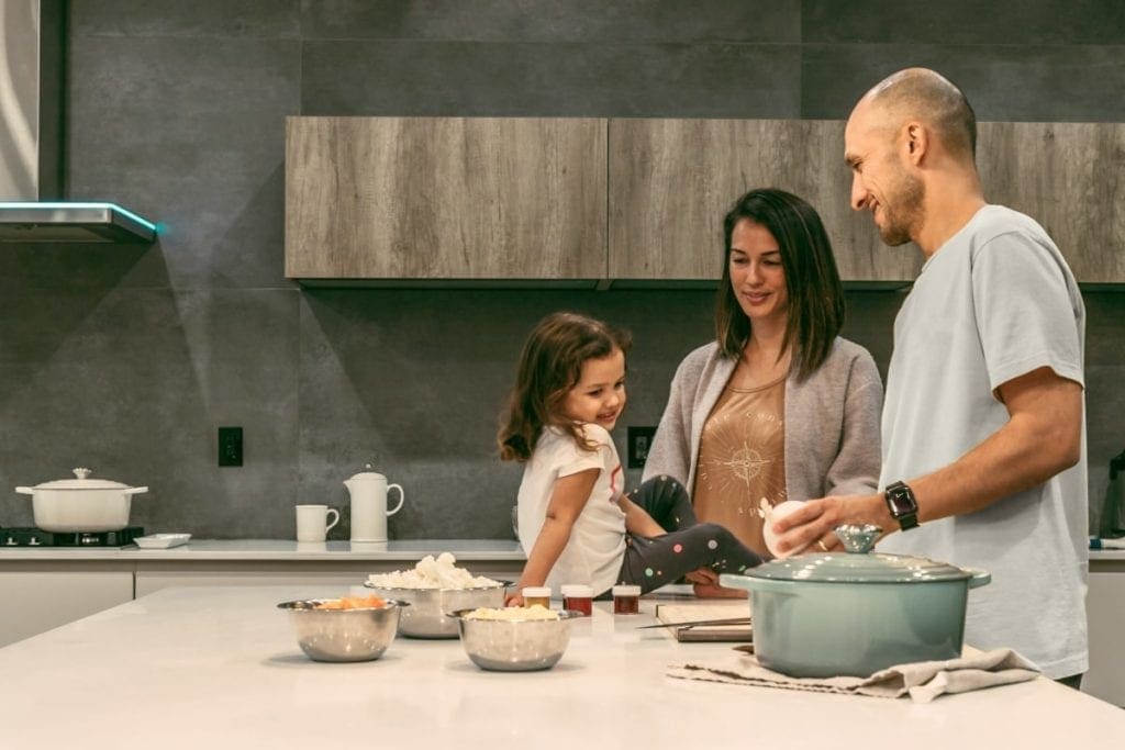 Family cooking dinner